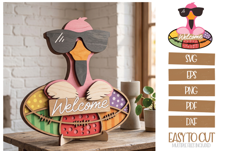 Laser Cut Welcome Summer Flamingo Sign SVG Template