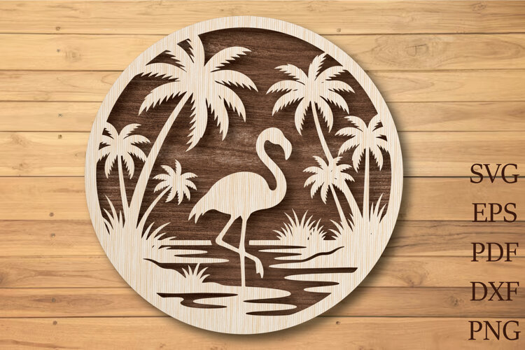 Flamingo Tropical Laser Cut SVG example image 1