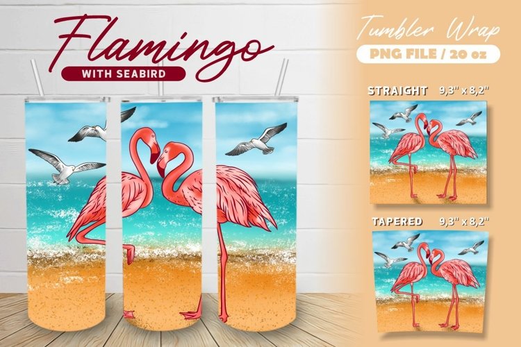 Flamingo with Seabird Watercolor Tumbler Wrap Sublimation example image 1