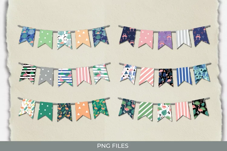 Flamingo with Vintage Color Seamless Pattern Bunting Banner