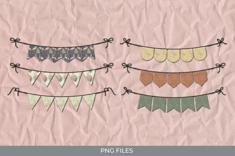 Flamingo with Vintage Color Seamless Pattern Bunting Banner