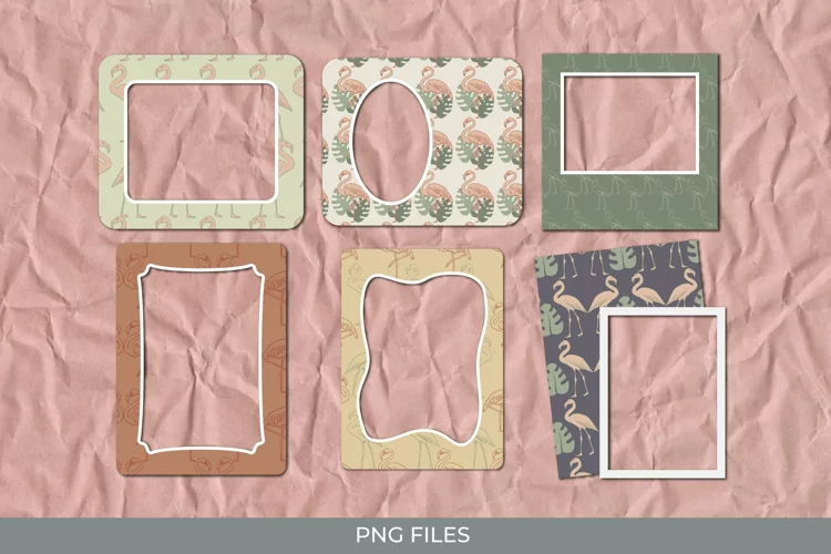 Flamingo with Vintage Color Seamless Pattern Frame Set