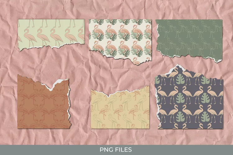 Flamingo with Vintage Color Seamless Pattern Torn Paper