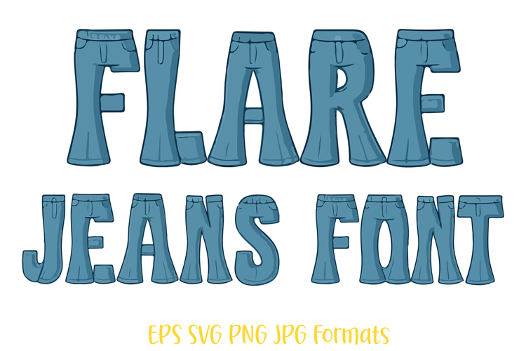 Flared Jeans Clothes Lettering ABC Text Font Alphabet PNG