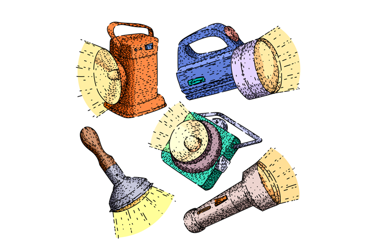 flashlight set sketch hand drawn
