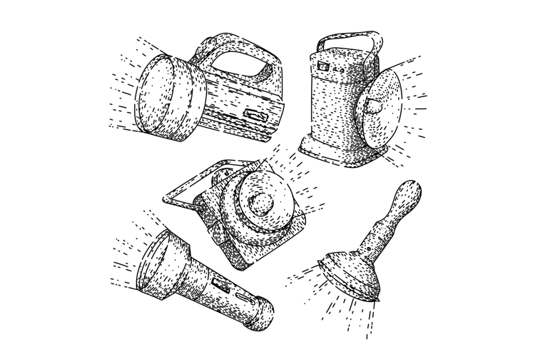 flashlight set sketch hand drawn black