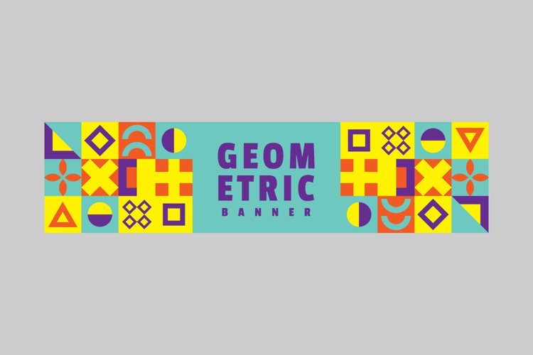 Flat colorful geometric horizontal banner design isolated
