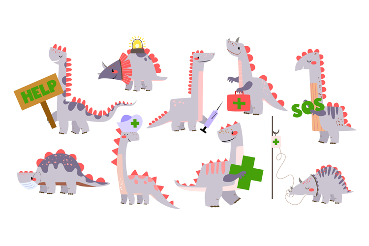 Dino Doctor Clipart Set - Cute Prehistoric Medical