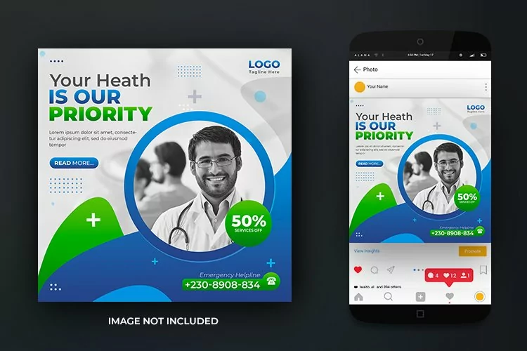 Flat Medical Healthcare Banner or Instagram Design Template