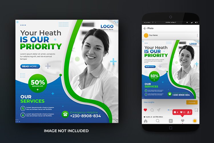 Flat Medical Healthcare Banner or Instagram Design Template example image 1