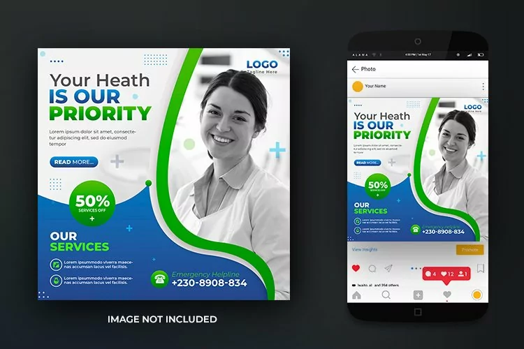 Flat Medical Healthcare Banner or Instagram Design Template