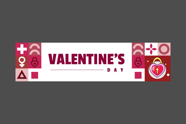 Flat valentine horizontal banner design template