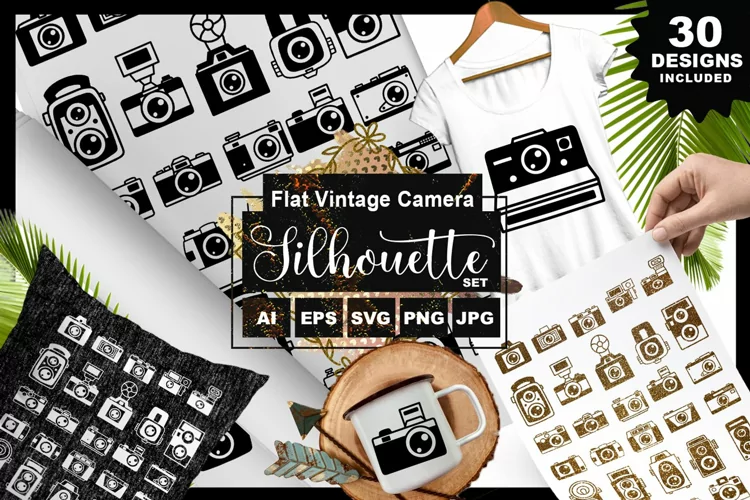 Flat Vintage Camera Silhouette Pack
