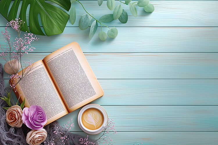 Wooden texture with Book and Coffee. JPG Mockup Background