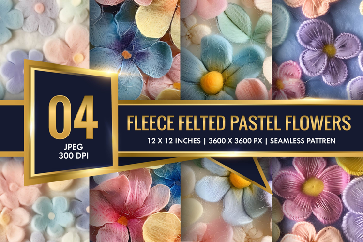 Fleece Felted Pastel Flowers Pattern Digital Paper