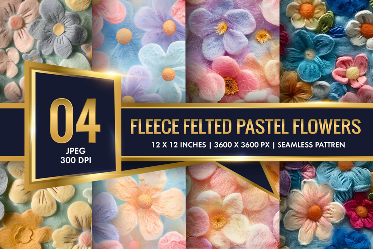 Fleece Felted Pastel Flowers Pattern Digital Paper
