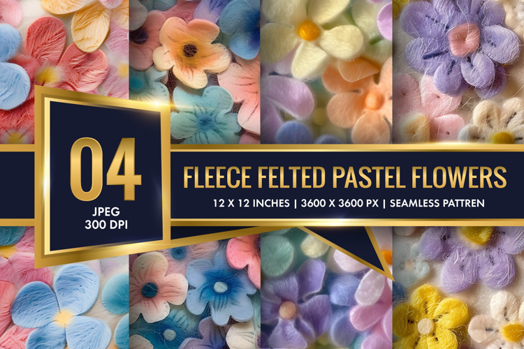 Fleece Felted Pastel Flowers Pattern Digital Paper