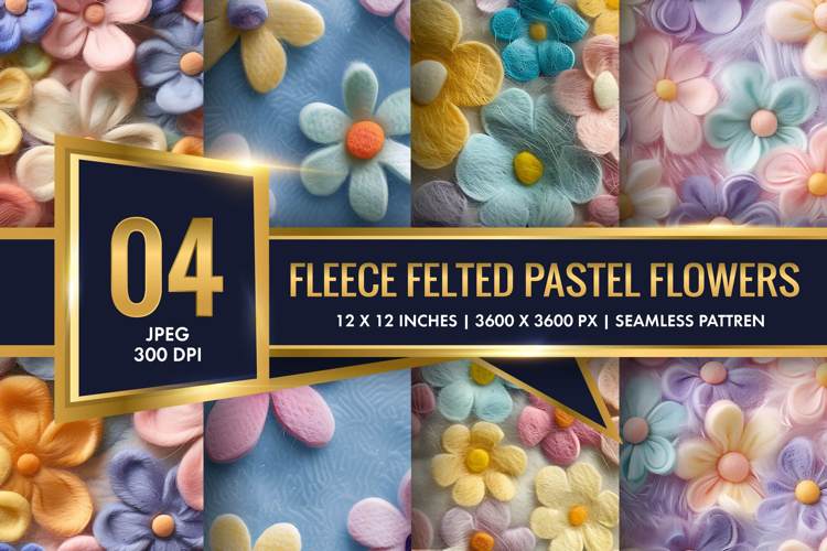Fleece Felted Pastel Flowers Pattern Digital Paper