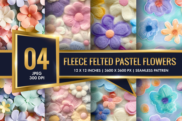 Fleece Felted Pastel Flowers Pattern Digital Paper