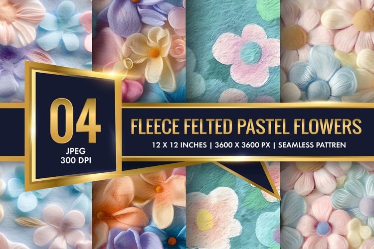 Fleece Felted Pastel Flowers Pattern Digital Paper example image 1