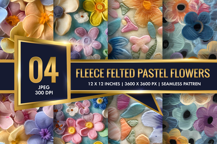 Fleece Felted Pastel Flowers Pattern Digital Paper