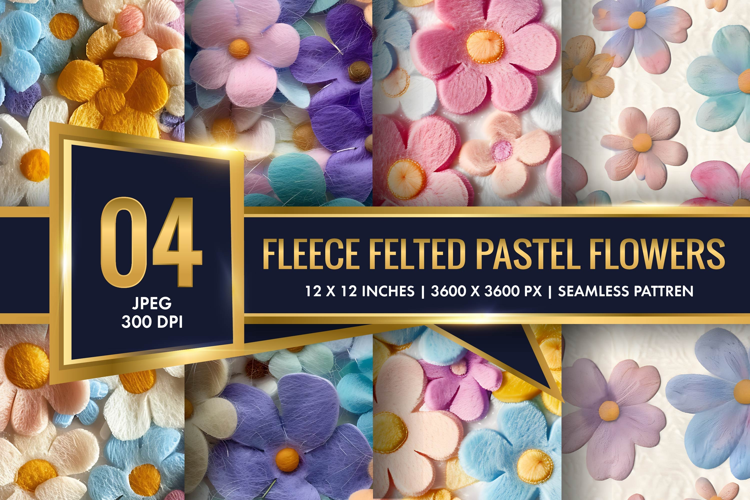 Fleece Felted Pastel Flowers Pattern Digital Paper