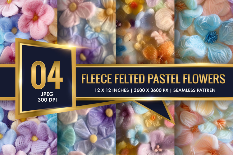 Fleece Felted Pastel Flowers Pattern Digital Paper