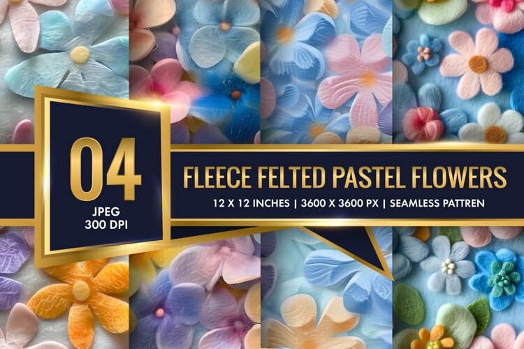 Fleece Felted Pastel Flowers Pattern Digital Paper example image 1