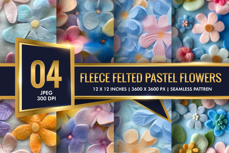 Fleece Felted Pastel Flowers Pattern Digital Paper