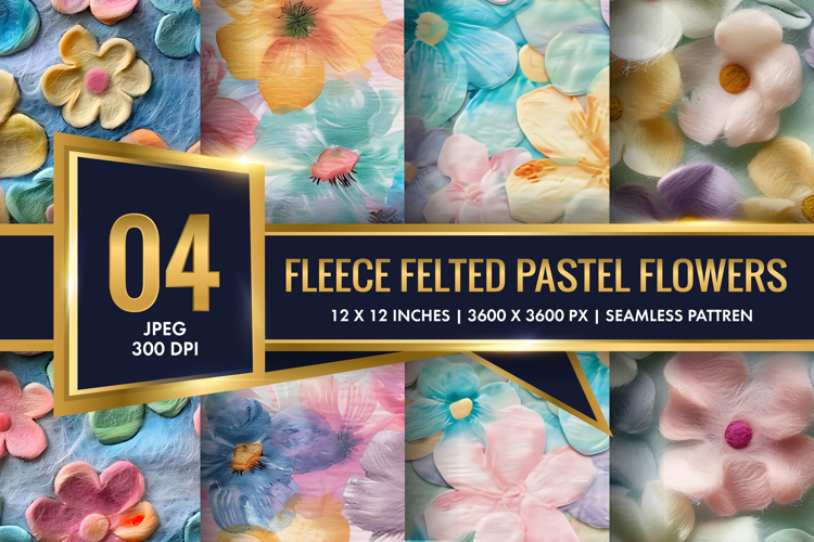 Fleece Felted Pastel Flowers Pattern Digital Paper