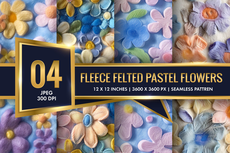 Fleece Felted Pastel Flowers Pattern Digital Paper