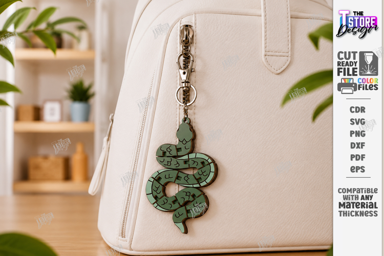 Flexible Animal Keychain Laser Cut | Bag Charm | Snake SVG