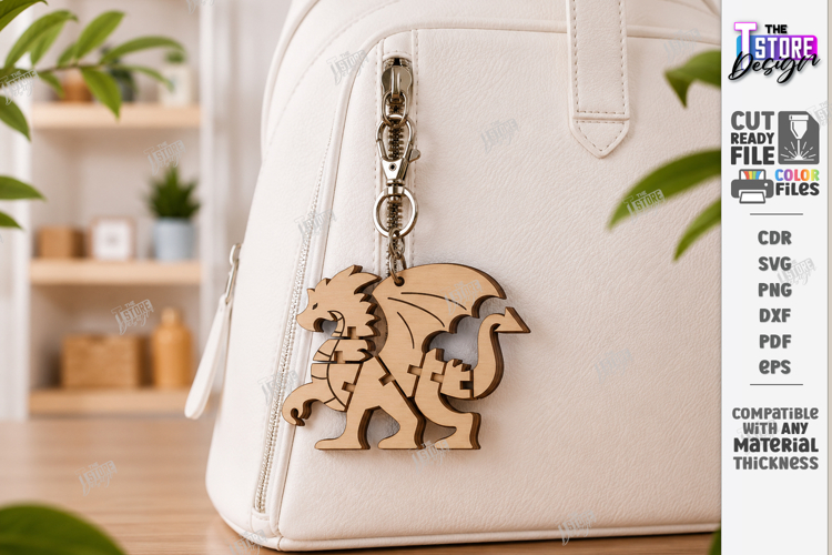 Flexible Animal Keychain Laser Cut | Bag Charm | Dragon SVG