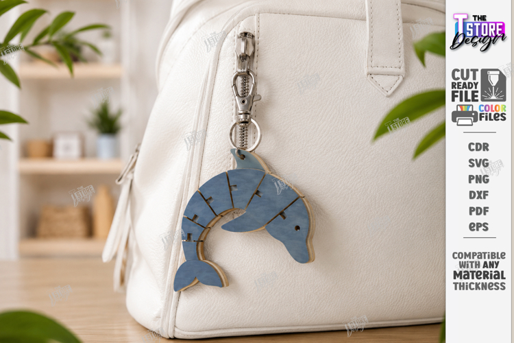 Flexible Animal Keychain Laser Cut | Bag Charm | Dolphin SVG