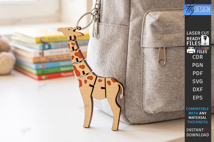 Flexible Animals Keychain Laser Cut | Wooden Giraffe | CNC