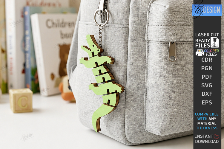 Flexible Animals Keychain Laser Cut | Wooden Crocodile | CNC