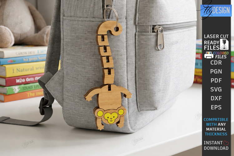 Flexible Animals Keychain Laser Cut | Wooden Monkey | CNC