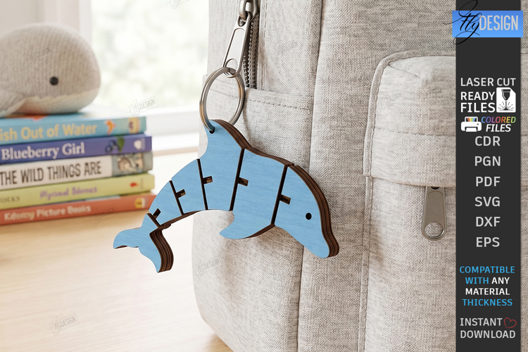 Flexible Animals Keychain Laser Cut | Wooden Dolphin | CNC