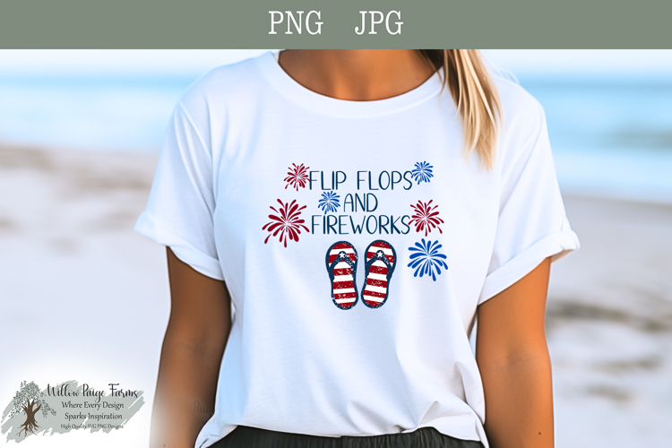 Flip Flops and Fireworks 4th of July Hand-Drawn Sublimation