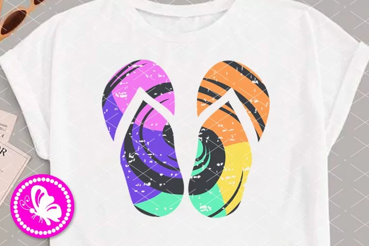 Flip flops svg Grunge shirt cut file Summer Beach party Png