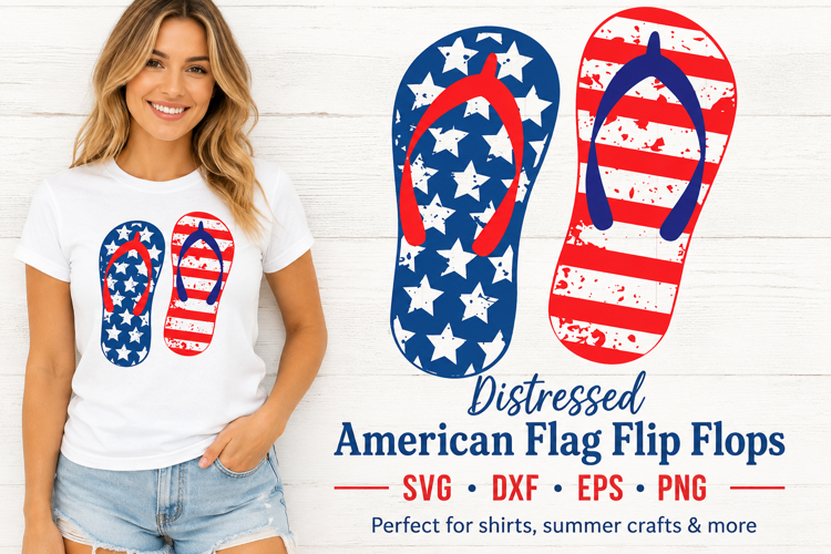 Distressed American Flag flip Flops svg, DXF, EPS, Png example image 1
