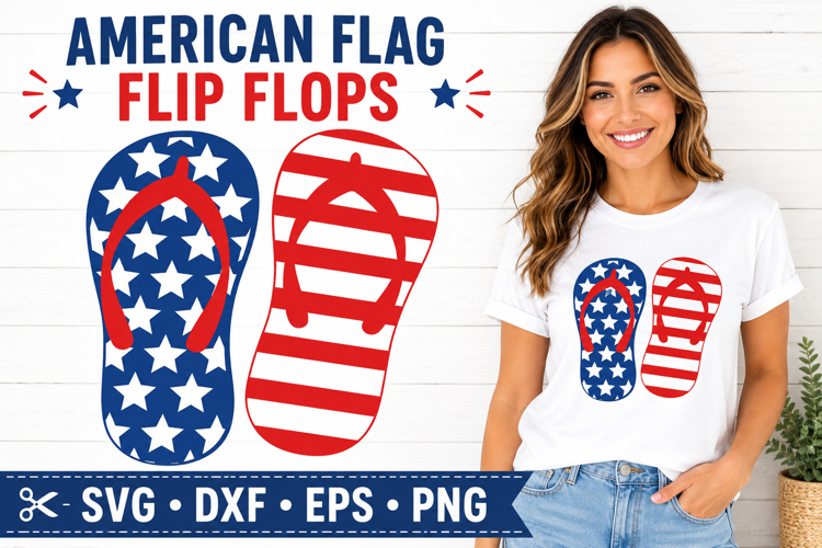 American Flag flip Flops svg, DXF, EPS, Png example image 1