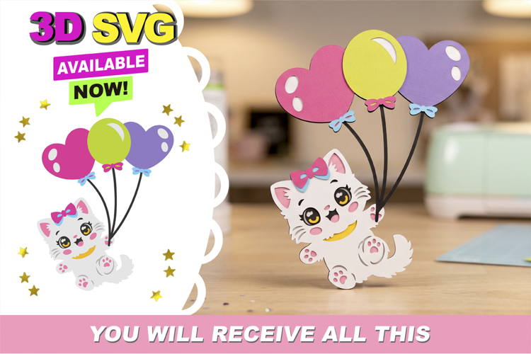 Flying Kitten Kawaii 3D SVG