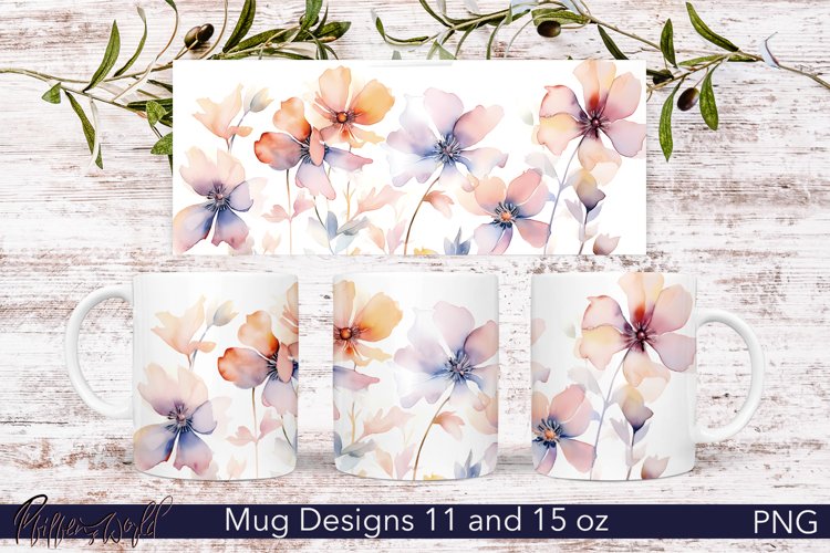 Floral Mug Wrap | Watercolor Meadow | Soft colors