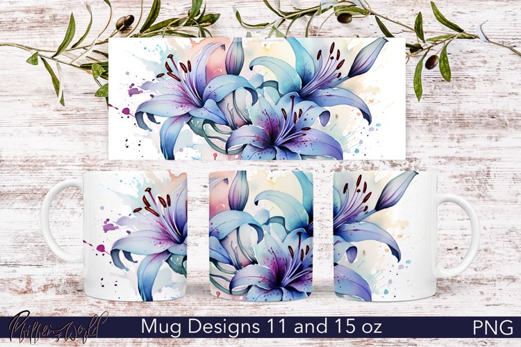 Floral Mug Wrap | Watercolor Meadow | Blue colors