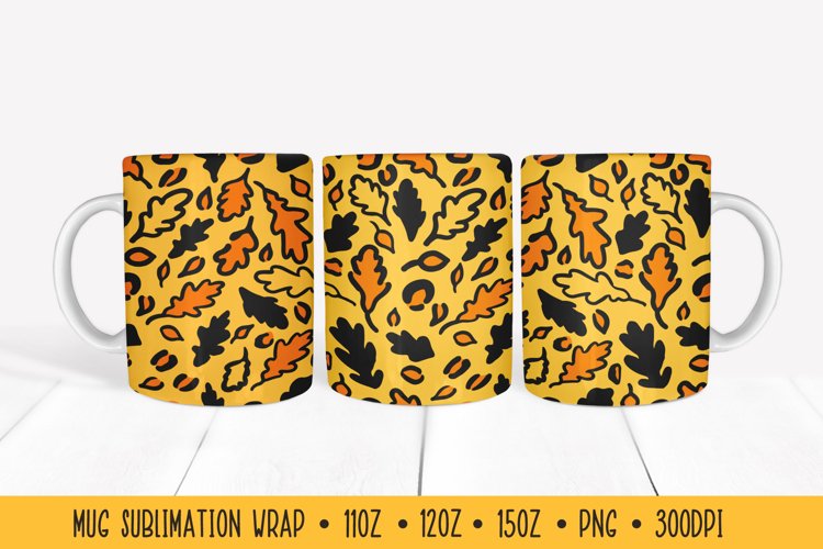 Oak Leaves Mug Wrap. Fall Leopard Print Mug Sublimation example image 1