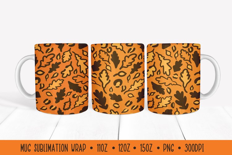 Fall Oak Leaves Mug Wrap. Leopard Print Mug Sublimation example image 1