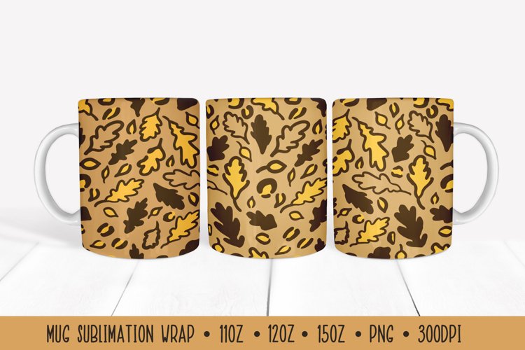 Fall Oak Leaves Mug Wrap. Leopard Print Sublimation Mug example image 1