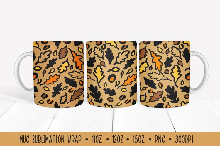 Colorful Fall Leaves Mug Wrap. Leopard Print Sublimation Mug example image 1