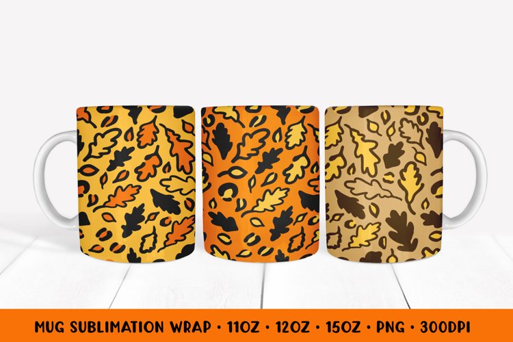 Fall Oak Leaves Mug Sublimation Wrap. Leopard Print Mug example image 1